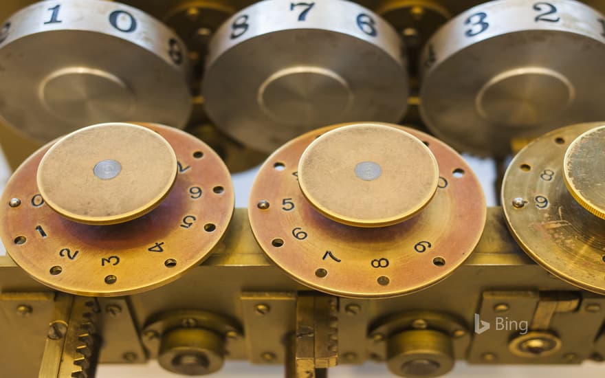 Replica of a Leibniz calculator in the Arithmeum, Bonn, North Rhine-Westphalia, Germany