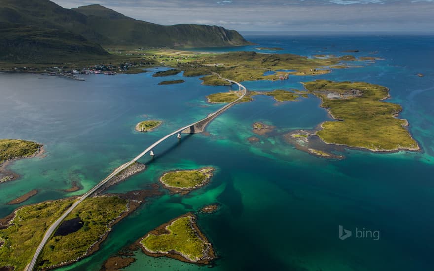 Bridge to the village of Fredvang on Moskenes Island in the Lofoten Islands, Norway