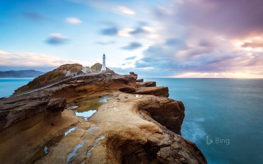 Castle Point Lighthouse near the village of Castlepoint, North Island of New Zealand