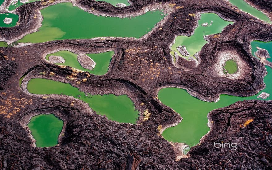 Lava rock pools at the southern end of Lake Turkana, in Kenya