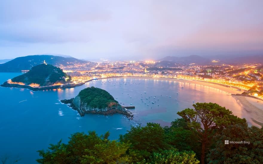 La Concha beach seen from Monte Igueldo, San Sebastian, Spain