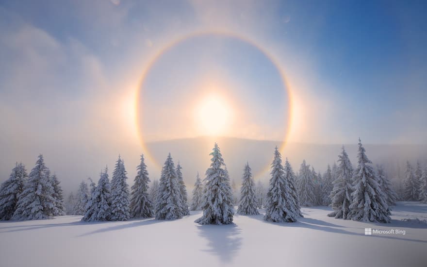 Halo around the sun, Ore Mountains, Saxony, Germany