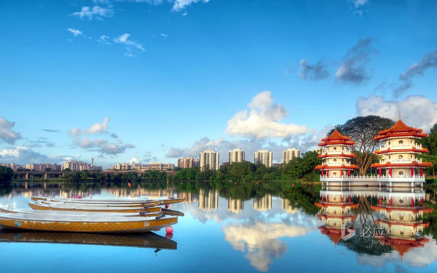 Singapore, overlooking Yuhua Garden (Chinese Garden) from Jurong Lake