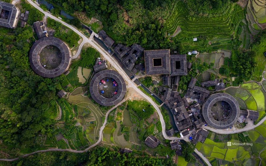 Fujian Tulou complex of historical and cultural heritage buildings in Fujian province, China